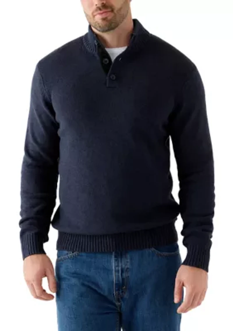 Big & Tall Marled Button Mock Neck Sweater