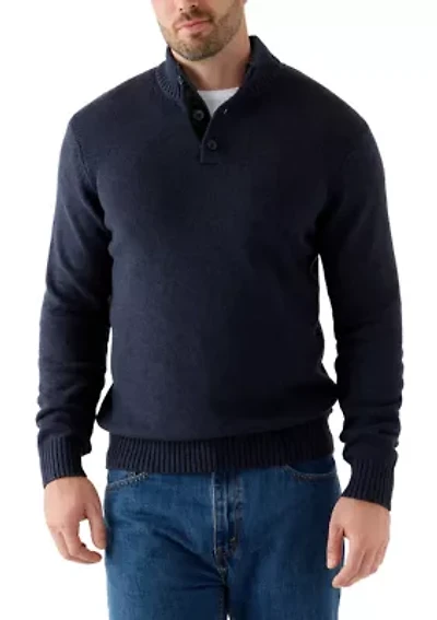 Big & Tall Marled Button Mock Neck Sweater