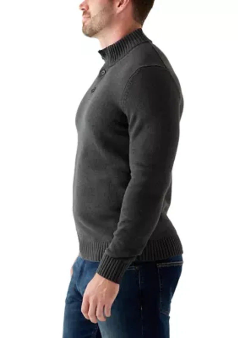 Big & Tall Marled Button Mock Neck Sweater