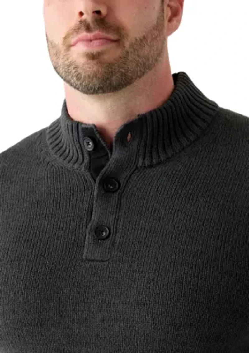 Big & Tall Marled Button Mock Neck Sweater