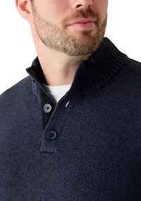 Big & Tall Marled Button Mock Neck Sweater