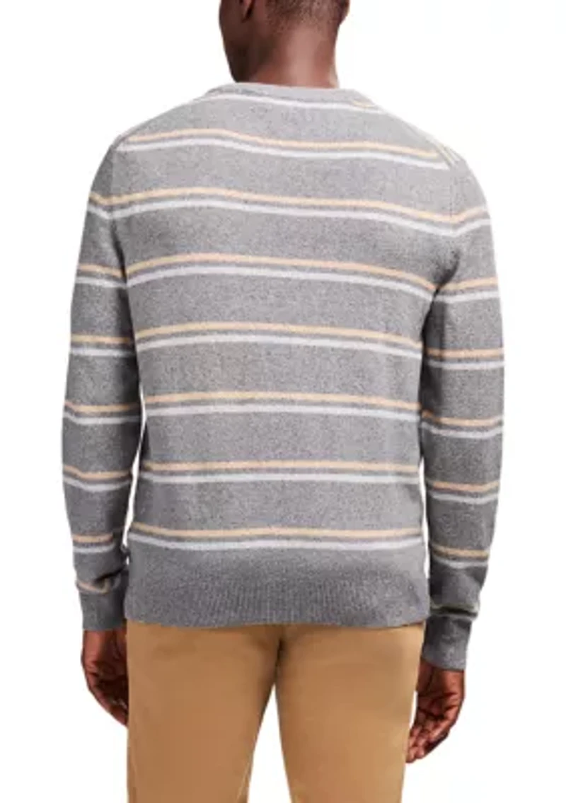 Seven Gauge Soft Yarn Striped Crew Neck Sweater