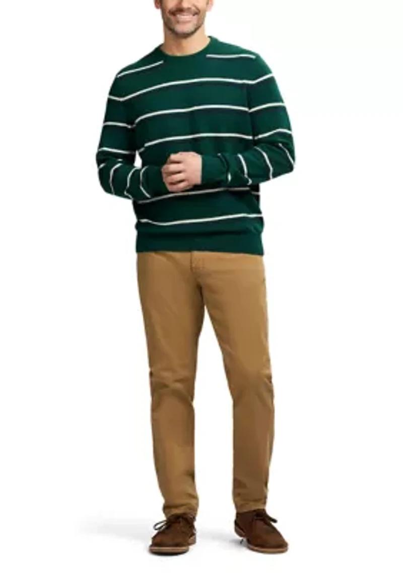 Seven Gauge Soft Yarn Striped Crew Neck Sweater