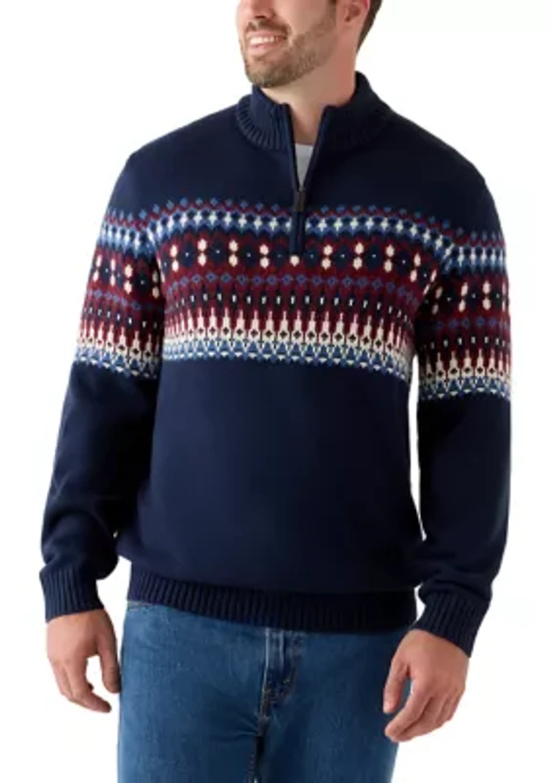 Big & Tall Fair Isle 1/4 Zip Sweater