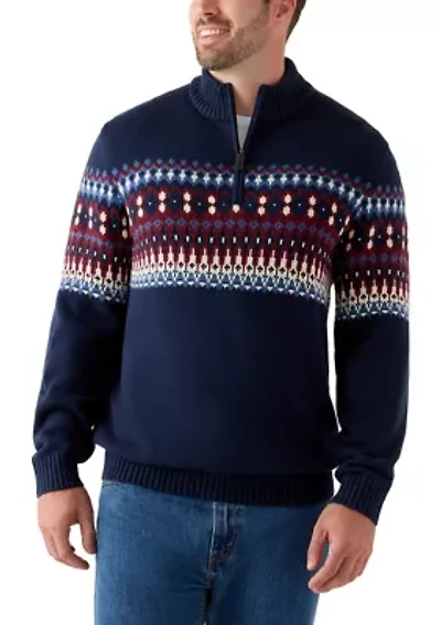 Big & Tall Fair Isle 1/4 Zip Sweater