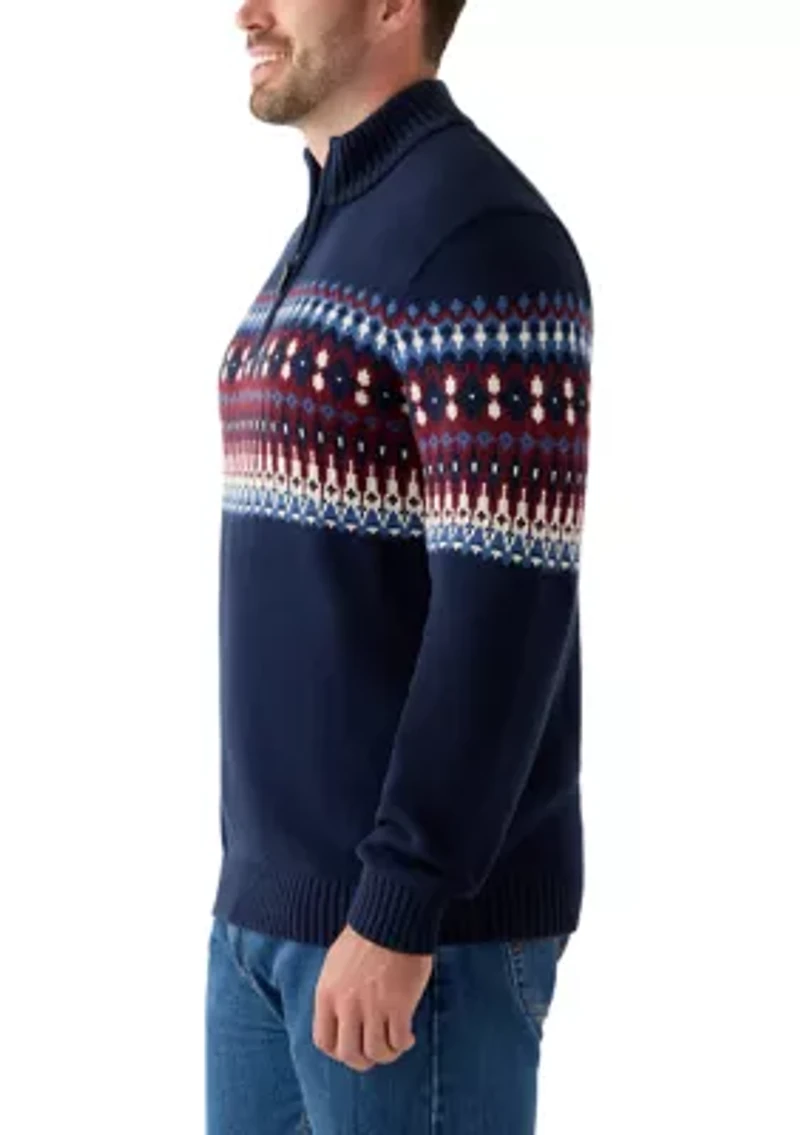 Big & Tall Fair Isle 1/4 Zip Sweater