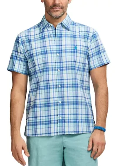 Short Sleeve Madras Plaid Button Up Shirt