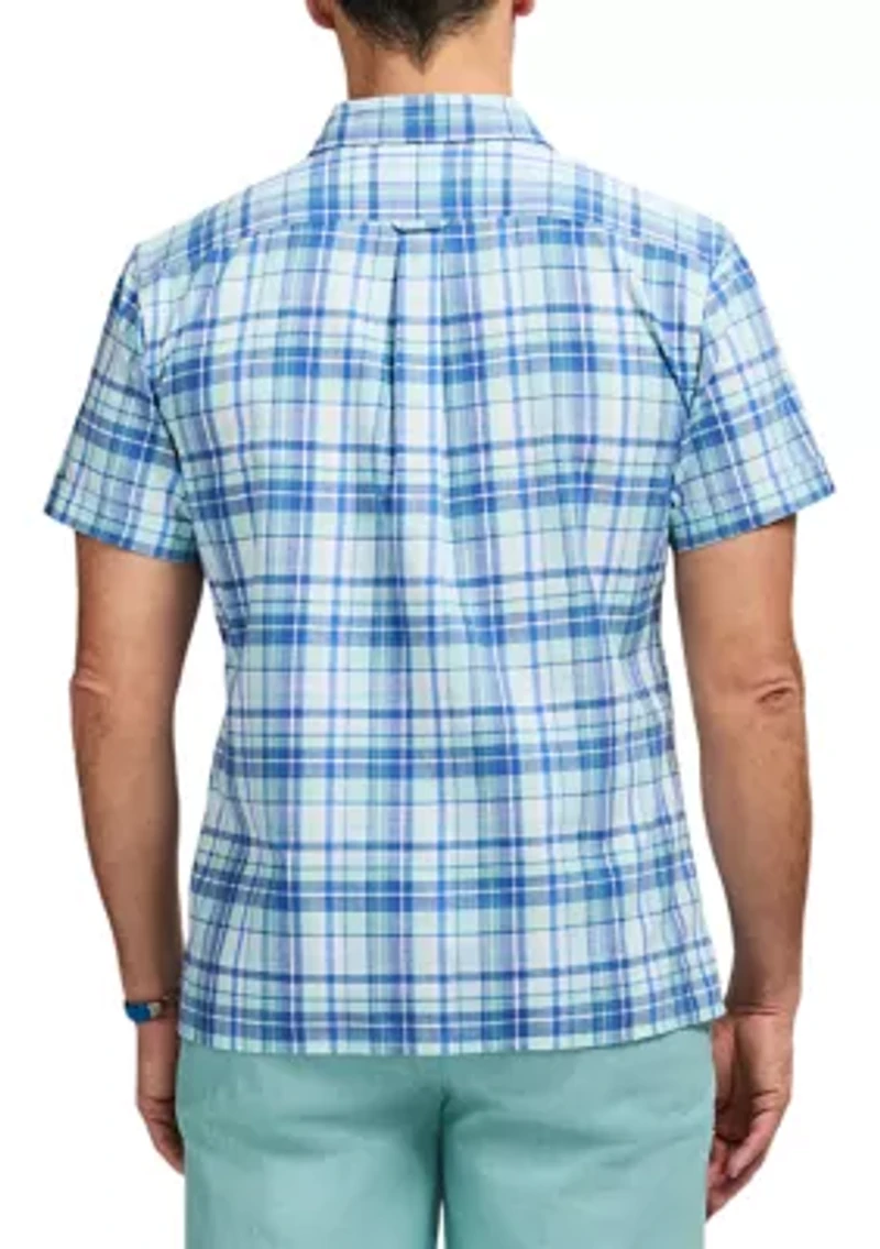 Short Sleeve Madras Plaid Button Up Shirt