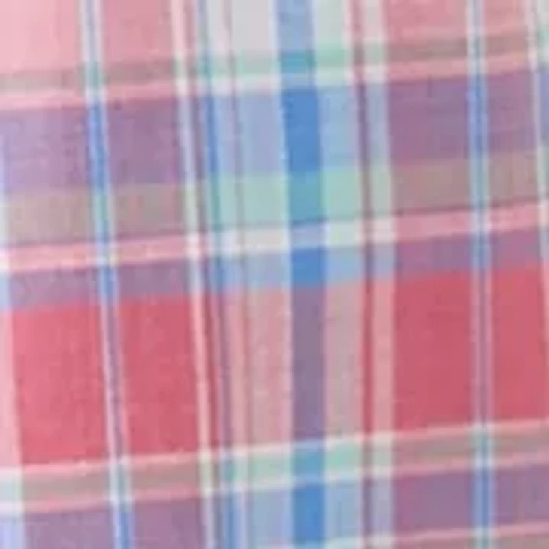 Short Sleeve Madras Plaid Printed Linen Shirt