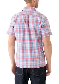 Short Sleeve Madras Plaid Printed Linen Shirt