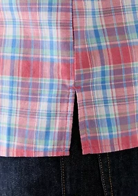 Short Sleeve Madras Plaid Printed Linen Shirt