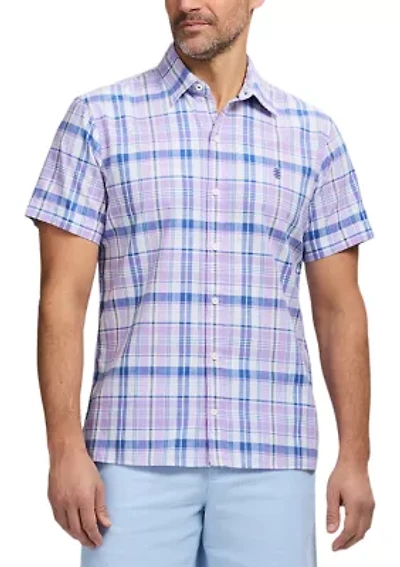 Short Sleeve Madras Plaid Button Down Shirt