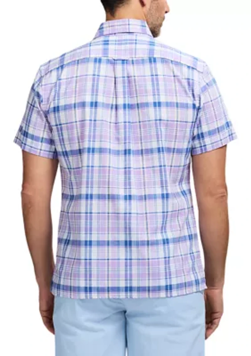 Short Sleeve Madras Plaid Button Down Shirt