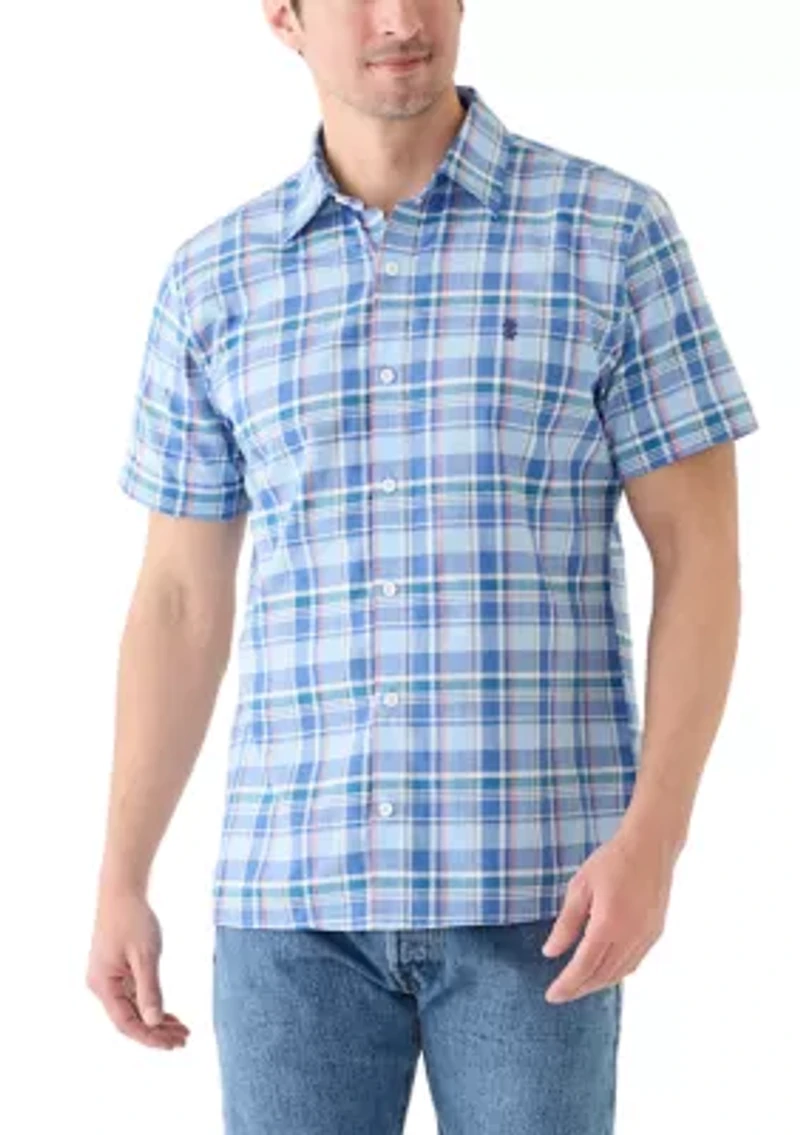 Short Sleeve Madras Plaid Linen Shirt