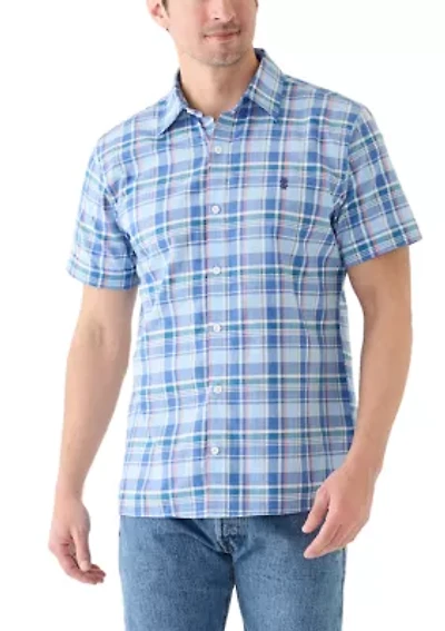 Short Sleeve Madras Plaid Linen Shirt