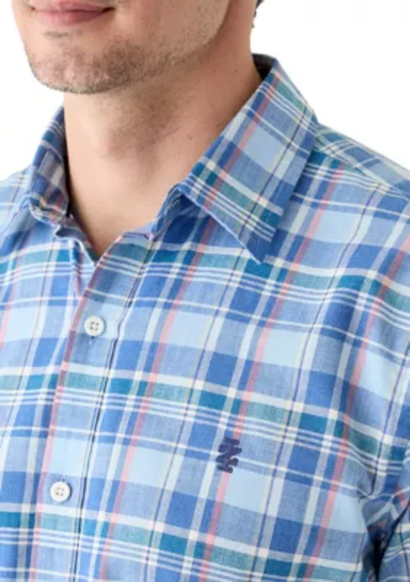 Short Sleeve Madras Plaid Linen Shirt