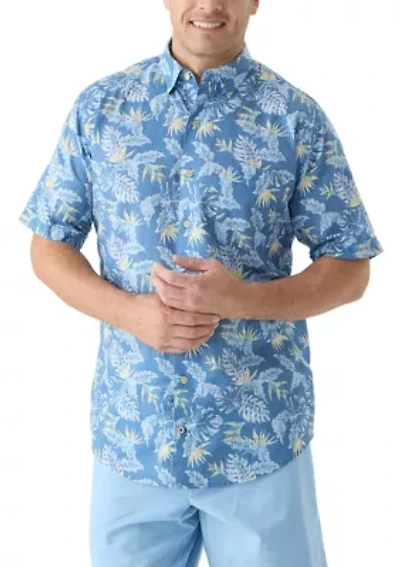 Big & Tall Short Sleeves Dockside Chambray Printed Polo Shirt