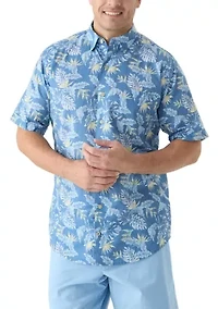 Big & Tall Short Sleeves Dockside Chambray Printed Polo Shirt