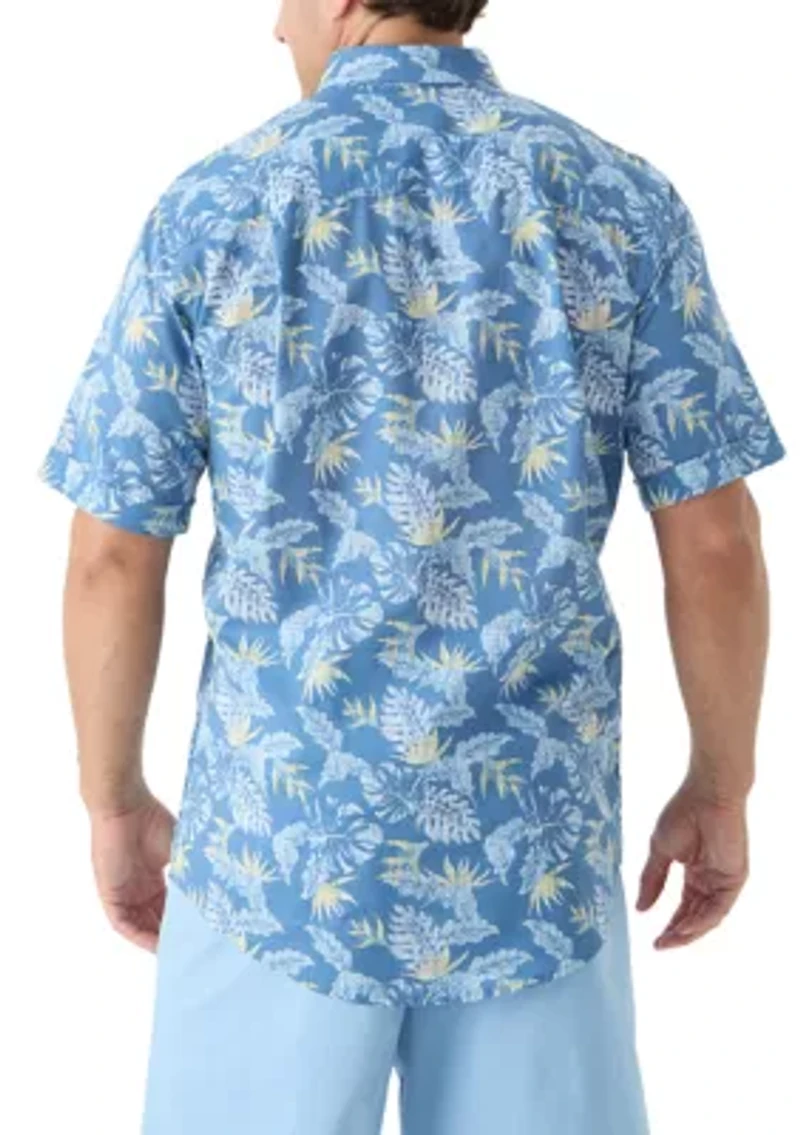 Big & Tall Short Sleeves Dockside Chambray Printed Polo Shirt