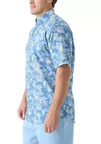 Big & Tall Short Sleeves Dockside Chambray Printed Polo Shirt