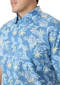Big & Tall Short Sleeves Dockside Chambray Printed Polo Shirt
