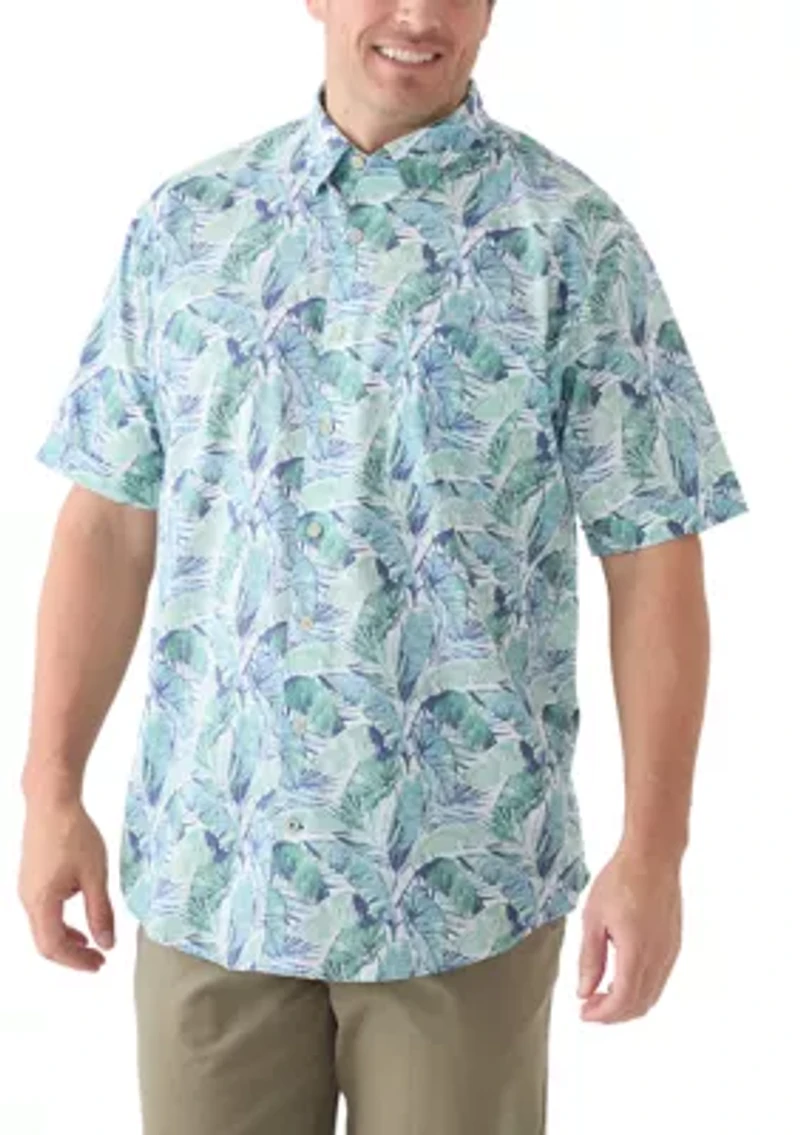 Big & Tall Short Sleeve Chambray Leaf Print Shirt