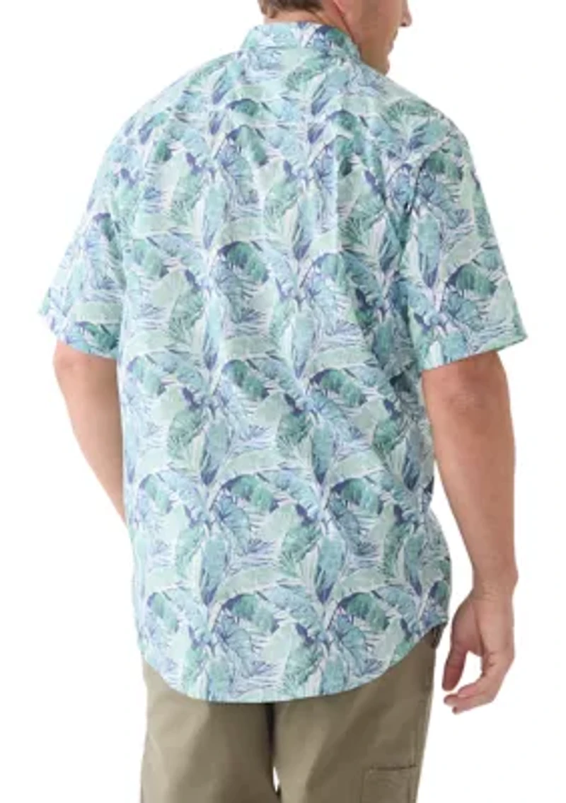 Big & Tall Short Sleeve Chambray Leaf Print Shirt