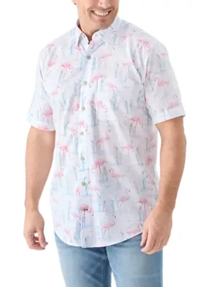 Big & Tall Dockside Chambray Flamingo Print Woven Shirt