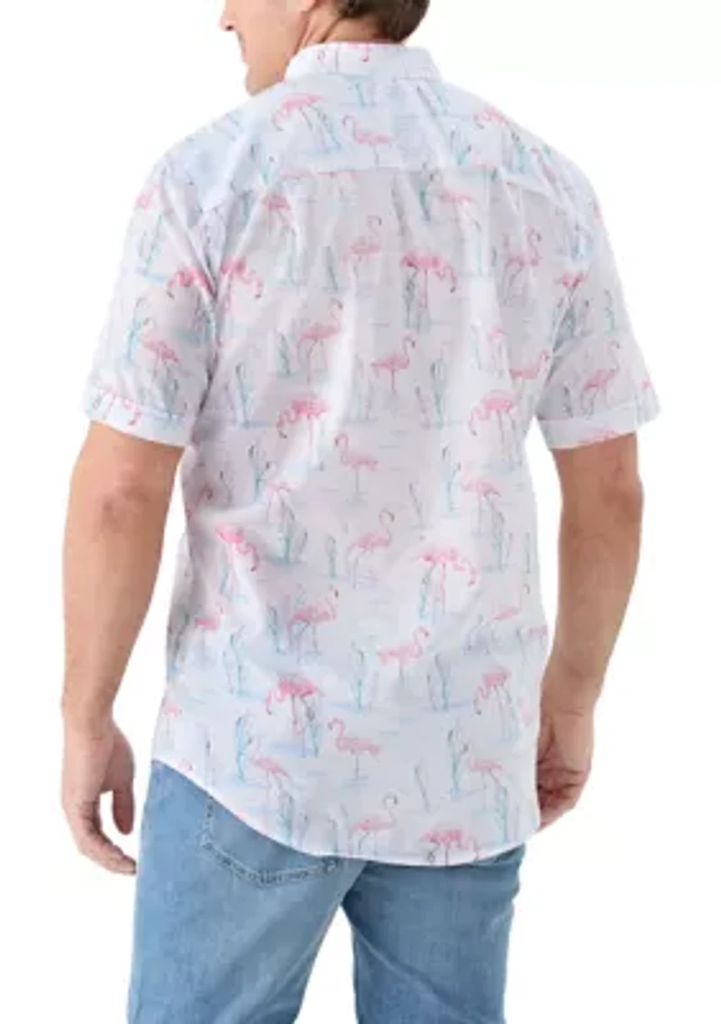 Big & Tall Dockside Chambray Flamingo Print Woven Shirt