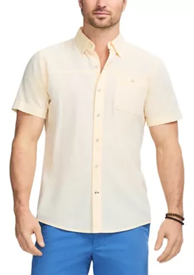 Short Sleeve Dockside Chambray Stripe Button Up Shirt