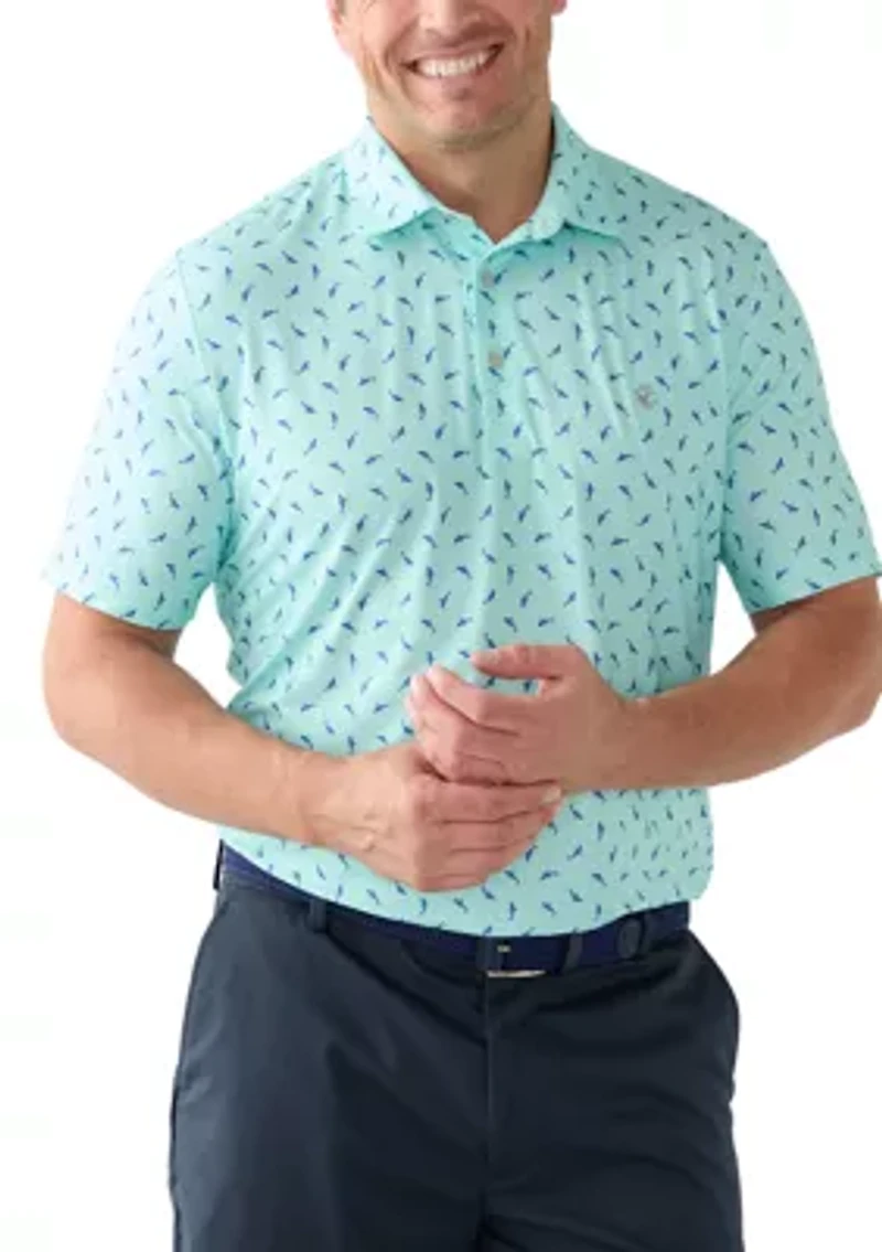 Big & Tall Swimming Sharks Printed Polo Shirt