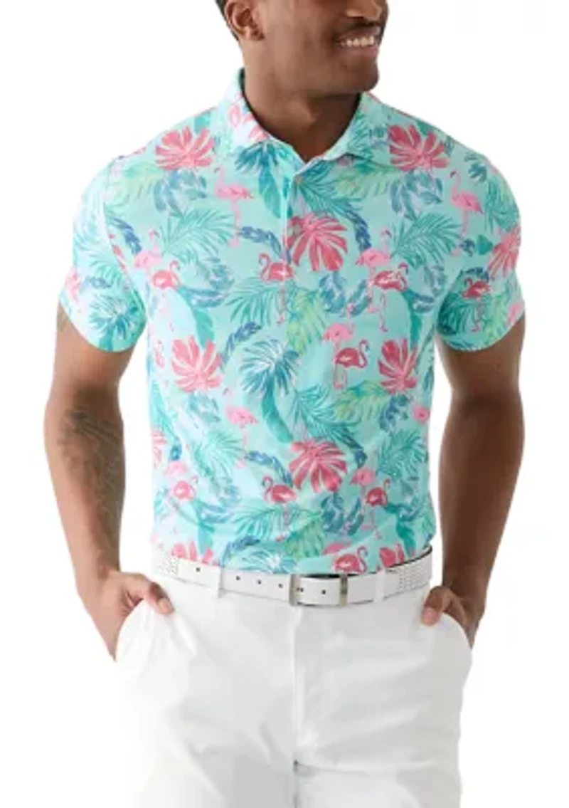 Short Sleeve Tropical Floral Print Polo Shirt