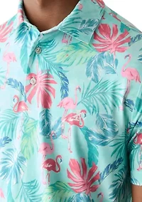 Short Sleeve Tropical Floral Print Polo Shirt