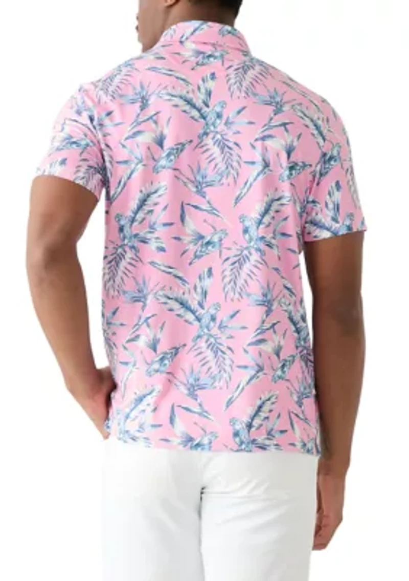Short Sleeve Tropical Print Polo Shirt