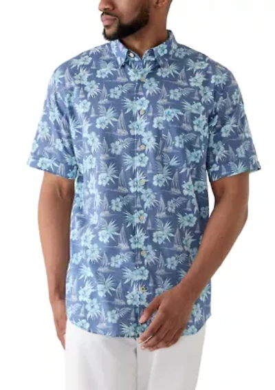 Big & Tall Dockside Chambray Short Sleeve Button Down Printed Shirt