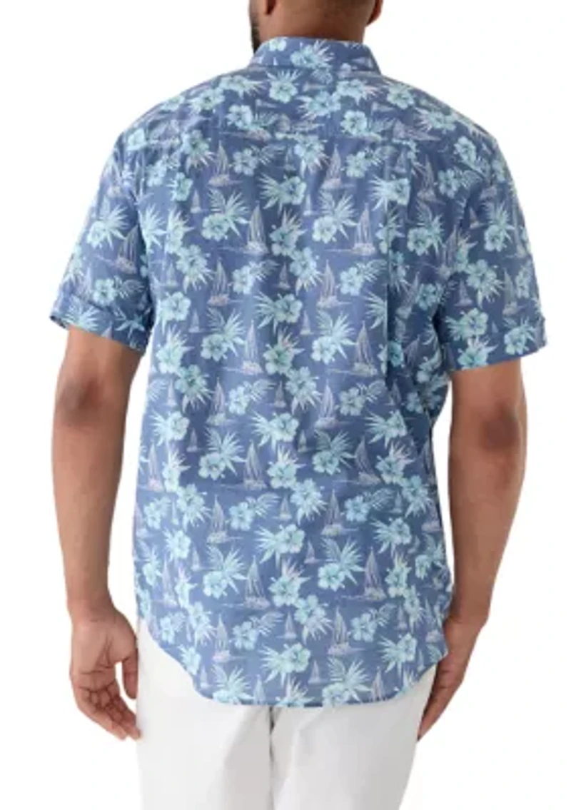 Big & Tall Dockside Chambray Short Sleeve Button Down Printed Shirt