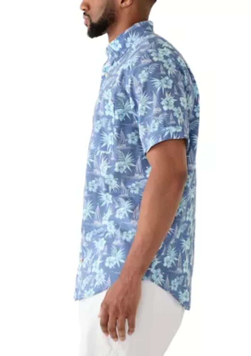 Big & Tall Dockside Chambray Short Sleeve Button Down Printed Shirt