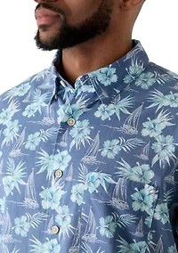 Big & Tall Dockside Chambray Short Sleeve Button Down Printed Shirt