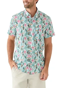 Men's Short Sleeve Button Down Toucan Print Shirt