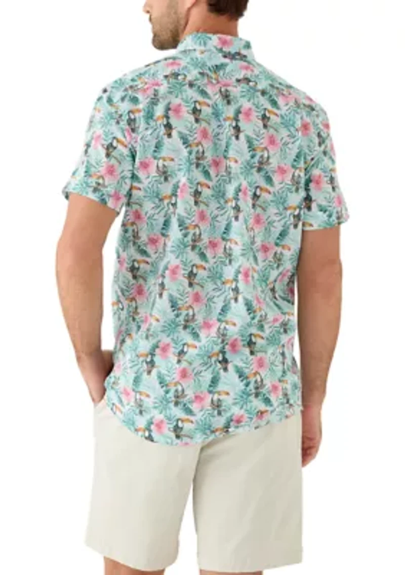 Men's Short Sleeve Button Down Toucan Print Shirt