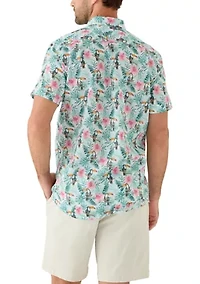 Men's Short Sleeve Button Down Toucan Print Shirt