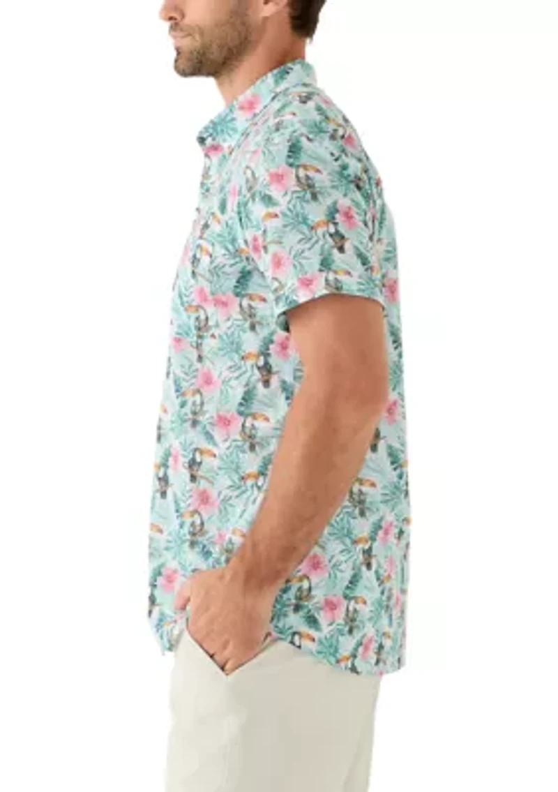 Men's Short Sleeve Button Down Toucan Print Shirt