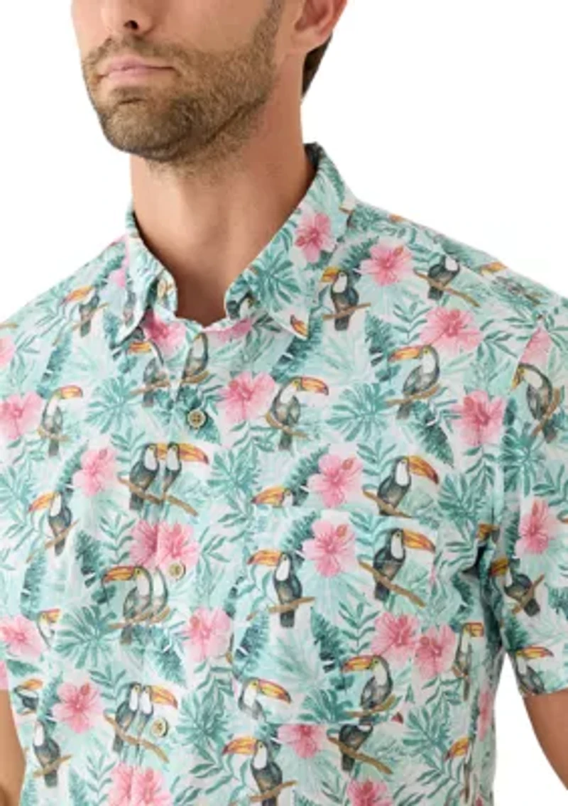 Men's Short Sleeve Button Down Toucan Print Shirt