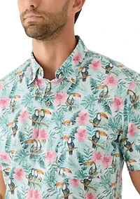 Men's Short Sleeve Button Down Toucan Print Shirt