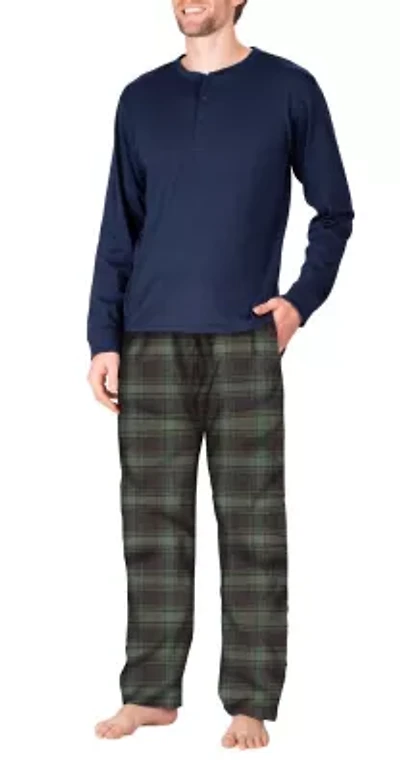 Flannel Pajama Set Navy with Green and Plaid