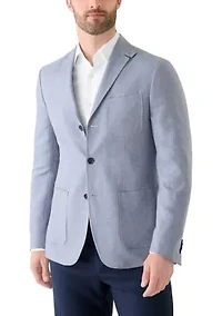 Blue Linen 3-Button Collared Sport Coat