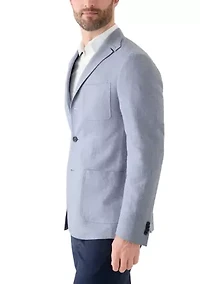 Blue Linen 3-Button Collared Sport Coat