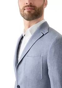 Blue Linen 3-Button Collared Sport Coat
