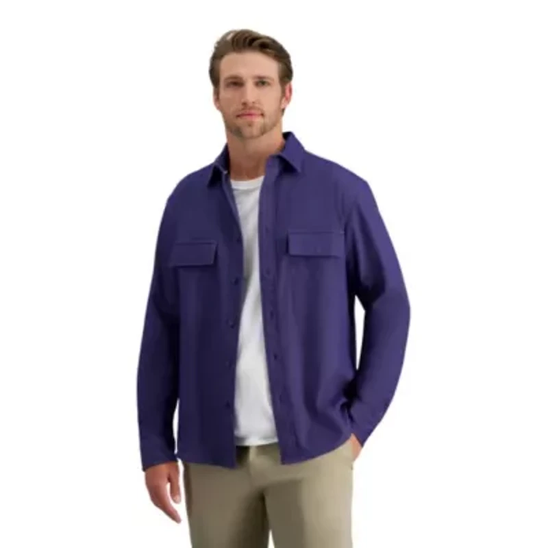 Haggar© Men's Long Sleeve Herringbone Button Down Shacket