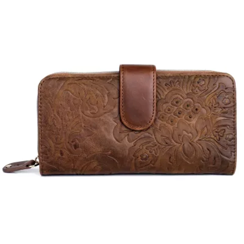 Tooled Leather Checkbook Wallet